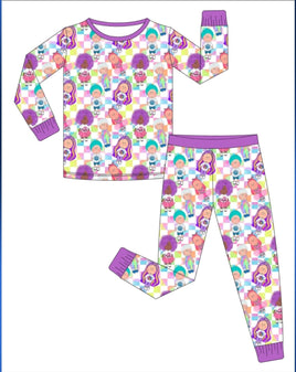 Checkered White Bamboo Pajamas - LONG SLEEVE CHILD