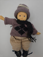 Vintage Dollhouse Miniature Painted Bisque 7" Boy Doll with knit sweater & hat