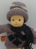 Vintage Dollhouse Miniature Painted Bisque 7" Boy Doll with knit sweater & hat