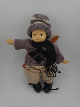 Vintage Dollhouse Miniature Painted Bisque 7" Boy Doll with knit sweater & hat