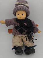 Vintage Dollhouse Miniature Painted Bisque 7" Boy Doll with knit sweater & hat